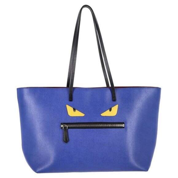 Fendi Medium Monster Roll Tote Bag in Blue Leather EUC - Picture 1 of 10